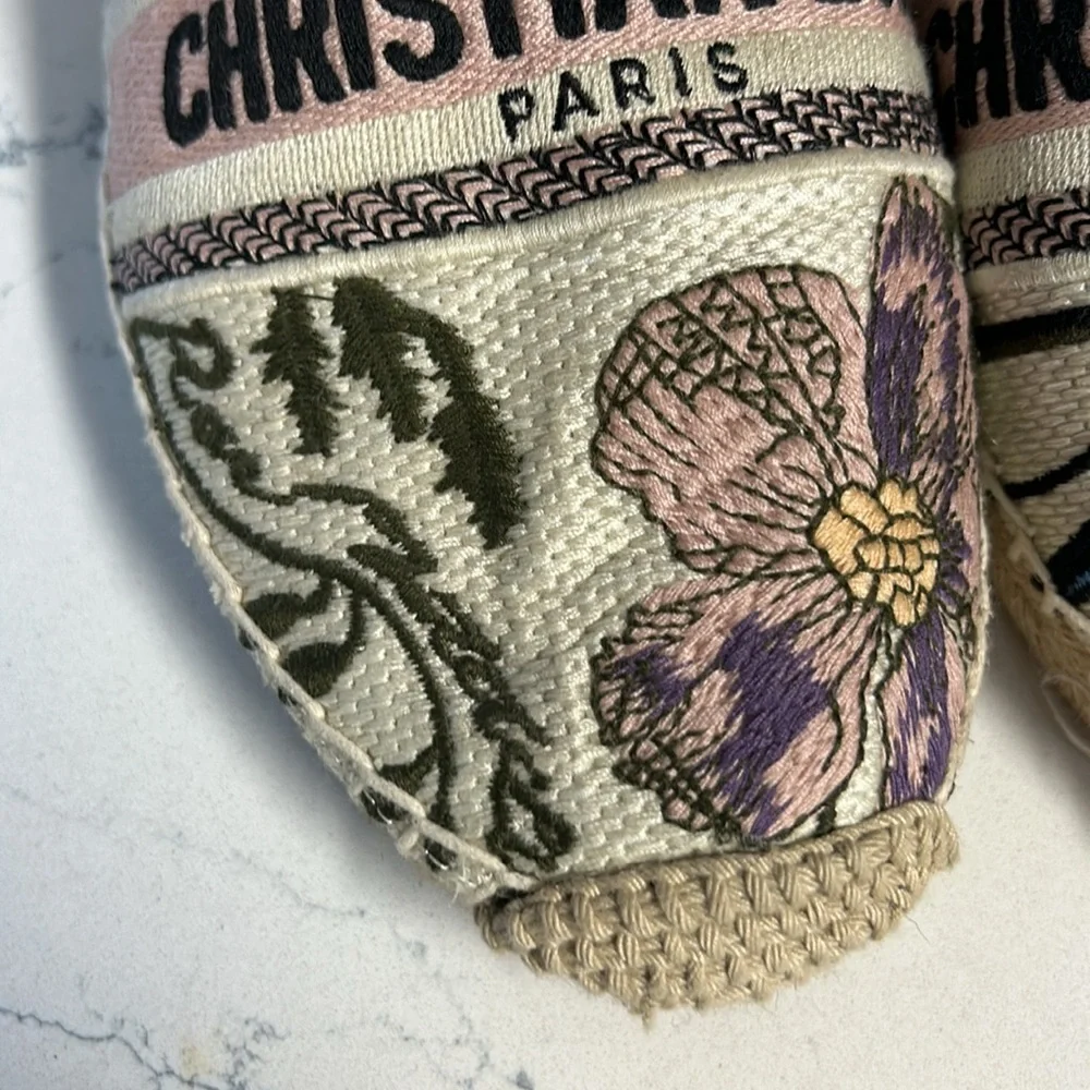 Dior Floral Embroidered Espadrilles in Cream, Pink, Red, Blue